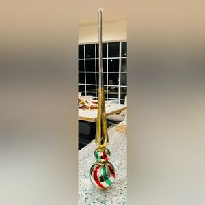 TABLETOP Christmas FINIAL Mercury Glass Green Red Silver Blown Glass GLITTER 20"